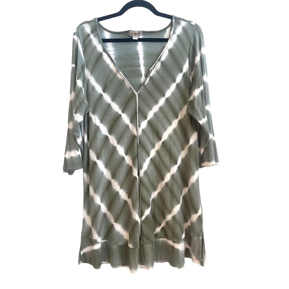 One world Sage Green and White Tie Dye Boho Blouse